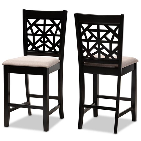 Baxton Studio Devon Sand Upholstered and Espresso Wood 2-Piece Pub Chair Set 166-10766